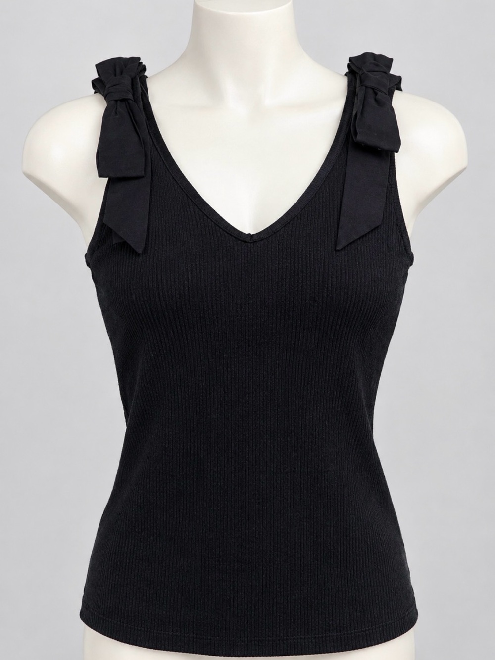 J.Crew Bow-Shoulder Ribbed V-Neck Tank Top